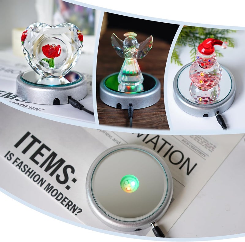 ZEERSHEE Multicolor LED Light Base for 3D Crystal Glass Art Lighted Up LED Round Display Pedestal (Mirrored Flat) - Image 5